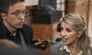 Errejón y Yolanda Díaz atienden periodistas del Congreso