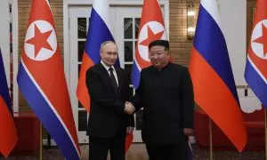 Foto de archivo del presidente ruso Vladimir Putin y del líder de Corea del Norte, Kim Jong Un.