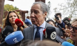 El expresidente de la Generalitat valenciana y exministro Eduardo Zaplana ofrece declaraciones a los medios a su llegada a un juicio por el caso Erial, en la Ciudad de la Justicia de Valencia, a 21 de marzo de 2024.