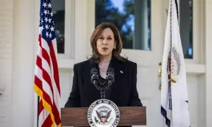 Kamala Harris declara desde la Casa Blanca, a 23 de octubre de 2024.