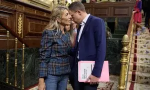 La líder de Sumar, Yolanda Díaz, junto al ahora exportavoz del partido, Íñigo Errejón.