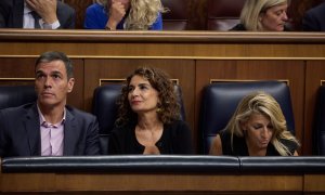 Pedro Sánchez, María Jesús Montero y Yolanda Díaz, en el Congreso el pasado mes de septiembre.