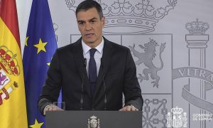 Declaración institucional del presidente del Gobierno, Pedro Sánchez, en el Palacio de la Moncloa.