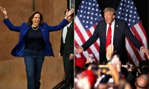 Combo de imágenes de Kamala Harris y Donald Trump.