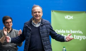 El líder de Vox de Burgos, Fernando Martínez-Acitores,  en el polideportivo Lavaderos, en Burgos, (Castilla y León)