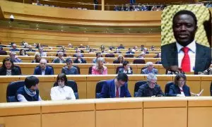 Un pleno del senado y George Peter Kaluma (izquierda), parlamentario keniano conocido por sus ideas homófobas.