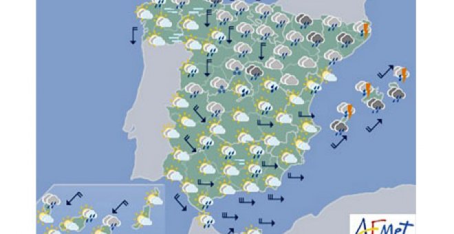 Lluvia muy fuerte este martes en toda el área mediterránea y nieve en las montañas