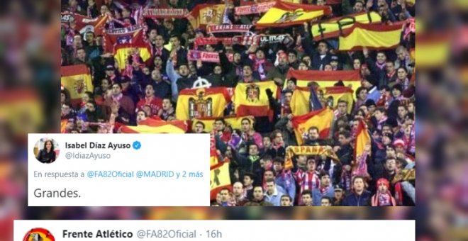 "¿Se da cuenta que está llamando 'grandes' a un grupo nazi?": críticas a Ayuso tras su elogio al Frente Atleti