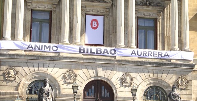 Bilbao coloca una pancarta de ánimo por el coronavirus