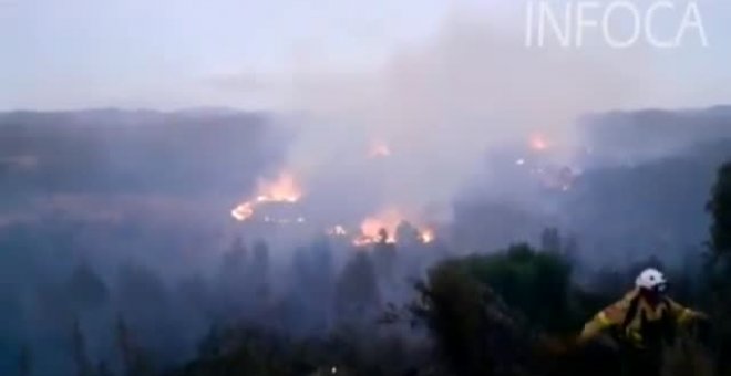 Los bomberos trabajan en un incendio forestal en Huelva