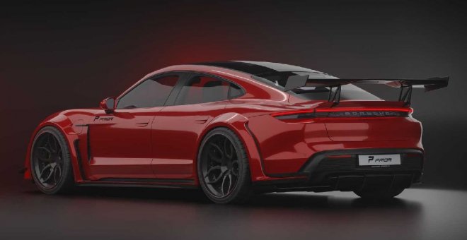 Lo más parecido a un Porsche Taycan GT3 que verás es el kit widebody de Prior Design