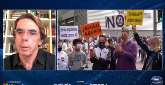 Aznar asegura es un "error grave" mandar al mundo el mensaje de que Madrid "es una ciudad apestada"