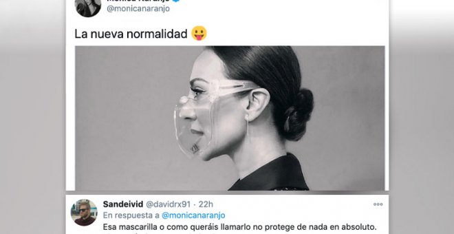 Críticas a Mónica Naranjo por su foto con una pantalla de plástico en lugar de una mascarilla: "100% estética pero 0% funcional"