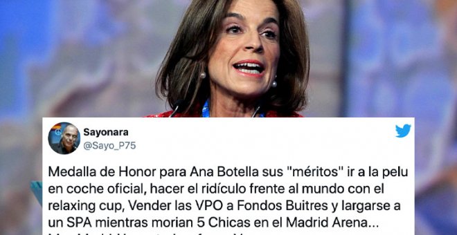 "Decepcionante e indignante": críticas por la Medalla de Honor a Ana Botella (y a Más Madrid por apoyarlo)