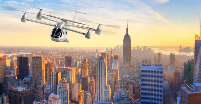 RX eTransporter, un avión eléctrico eVTOL similar a un helicóptero con 4 enormes rotores horizontales