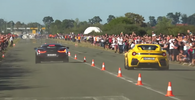 Este Rimac Nevera frenó antes de acabar la carrera, pero ni con ello el Ferrari F12 TdF le dio caza