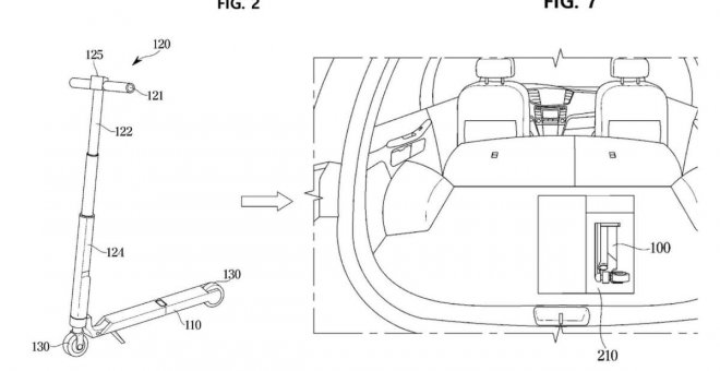 Hyundai patenta un patinete eléctrico que se pliega para ocupar un espacio ínfimo en sus coches eléctricos