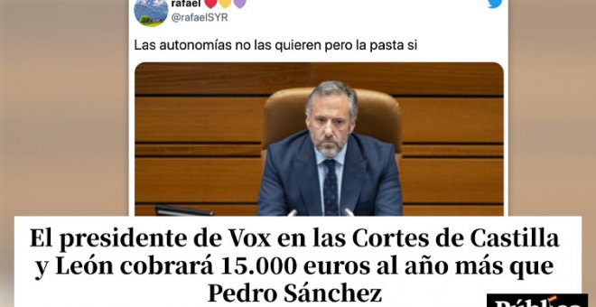 "Quieren acabar con las autonomías. Pero eso sí, mientras tanto cobrando 100.000 euros de ellas. No tienen jeta ni 'na'..."