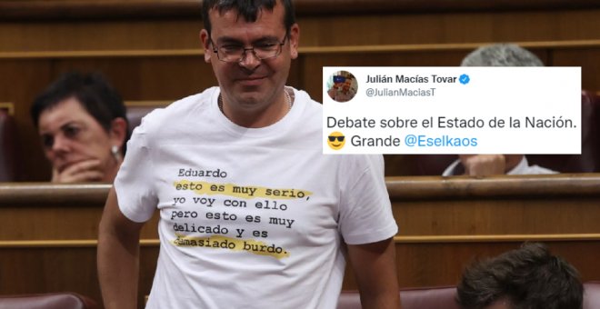 La camiseta de un diputado de Podemos en el debate del estado de la nación que hace un guiño a Ferreras