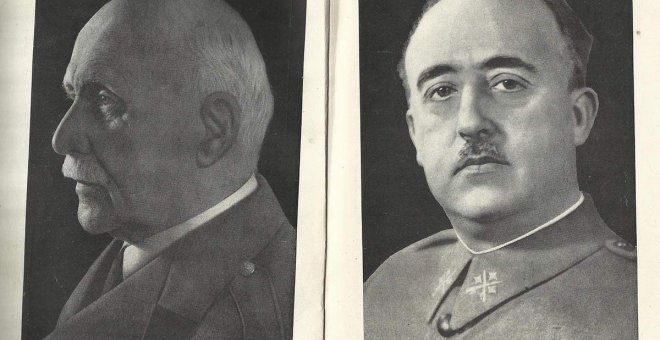 El antisemita Mariscal Petain, en el Liceo Francés de Madrid, junto a Francisco Franco