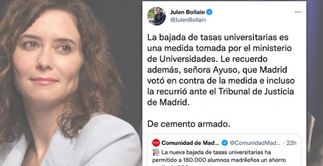 "Es difícil tener tan poquita vergüenza": Ayuso presume (sí, otra vez) de la bajada de tasas universitarias a la que se opuso