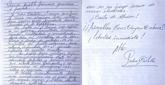 Carta desde la cárcel de Pedro Castillo: "No renunciaré"