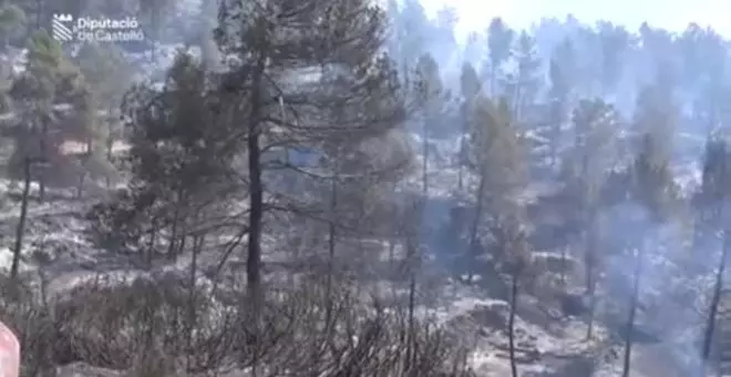 El viento y el calor dificultan poner fin a los incendios de Castellón y Teruel