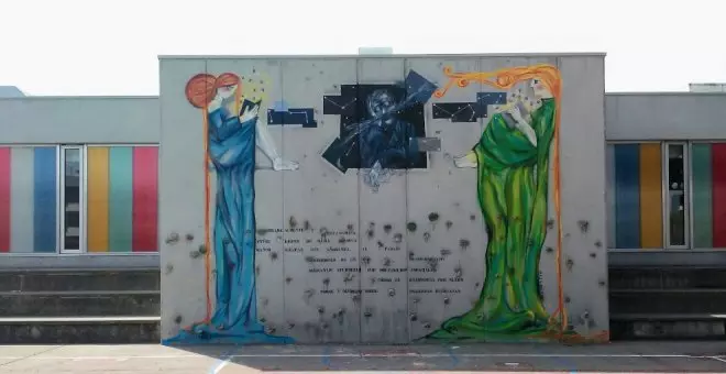 La artista cántabra Mar Pajarón inaugura su nuevo mural en el Colegio Pérez Galdós de Requejada