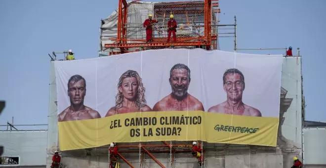 La crisis climática entra en campaña con una lona de Greenpeace: "¿Os la suda?"