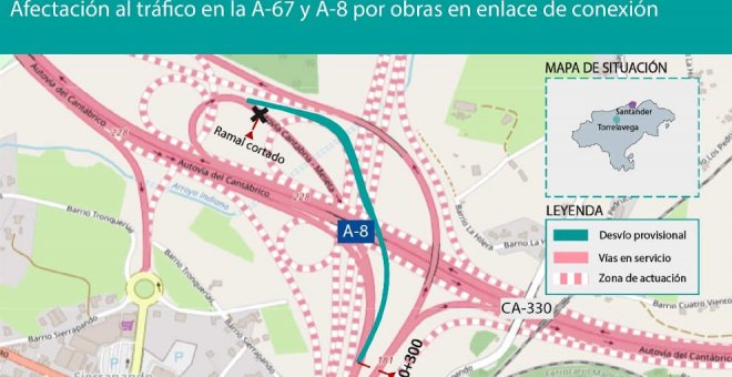 Las obras del 'nudo' de Torrelavega afectarán al tráfico en las autovías A-67 y A-8 desde jueves