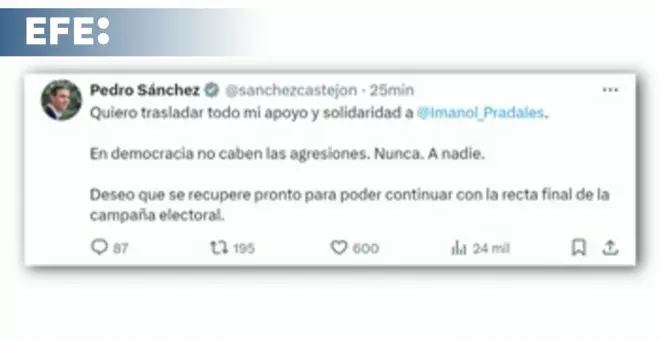 Sánchez traslada su apoyo a Pradales, candidato del PNV agredido con un espray pimienta