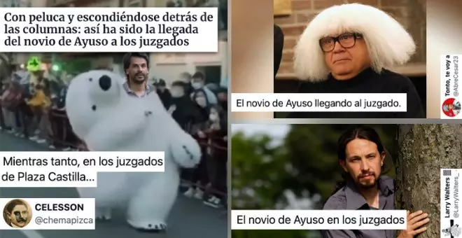 El novio de Ayuso, con peluca y escondiéndose entre columnas: despiporre (y memes) con González Amador a su llegada al juzgado