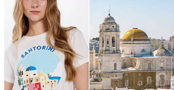 "¿Cómo que Santorini, Grecia? Esa es la Catedral de Cádiz": el error de una marca de ropa en una camiseta que se ha hecho viral