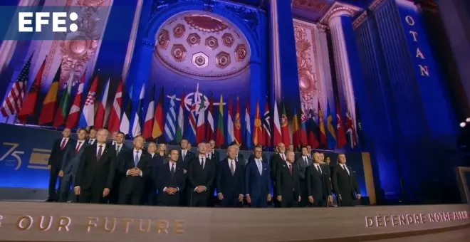 Pedro Sánchez arriba a la ceremonia que celebra los 75 años de la OTAN