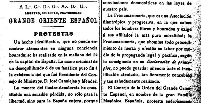 La condena masónica del asesinato de Canalejas