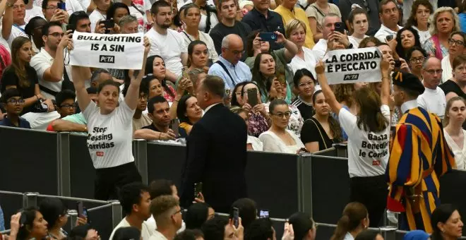 Defensoras de los animales interrumpen la audiencia semanal del Papa: "Las corridas de toros son pecado"