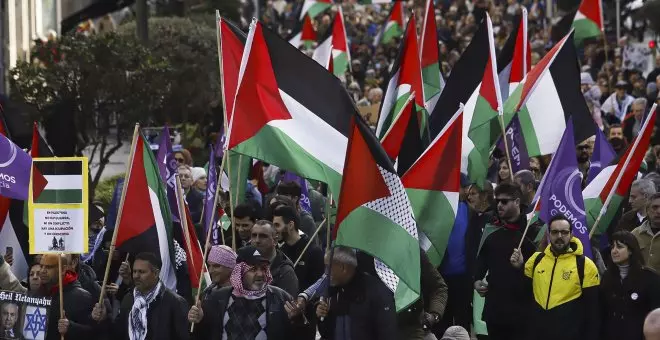 Varios manifestantes pro palestinos fueron detenidos y reducidos duramente por la policía nacional en la manifestación que tuvo lugar en Santiago el pasado sábado