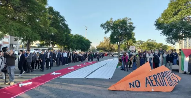 Una setantena d'activistes protesten a les portes de l'Aviation Week per la participació d'Israel