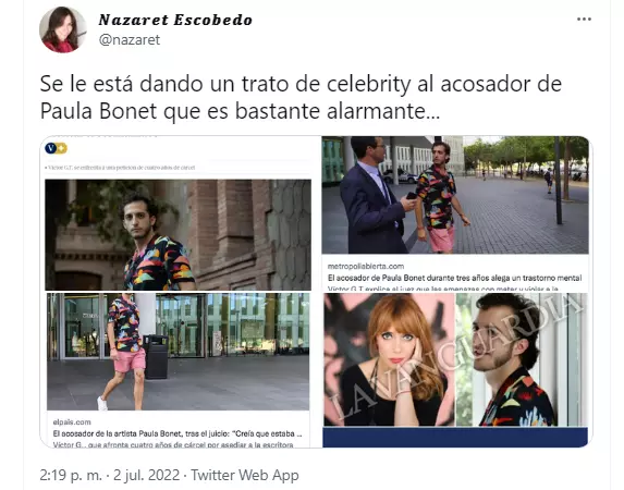 “This is another aggression”: the networks respond astonished to the treatment of ‘celebrity’ that is being given to Paula Bonet’s stalker in the media