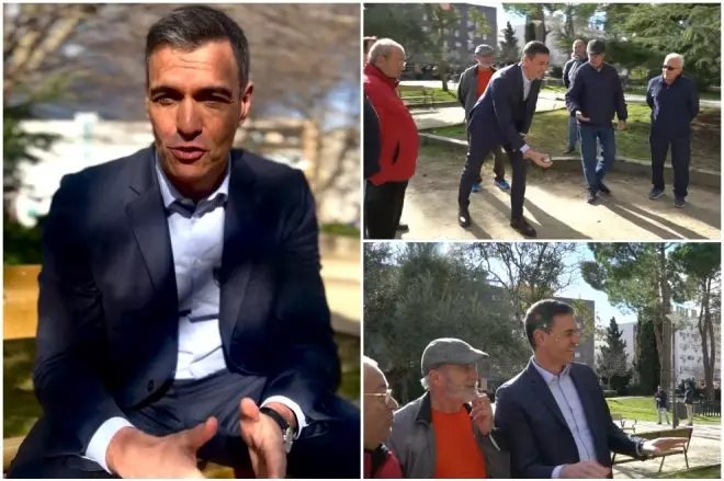 Varias imágenes de Pedro Sánchez jugando a la petanca con unos pensionistas. — Twitter