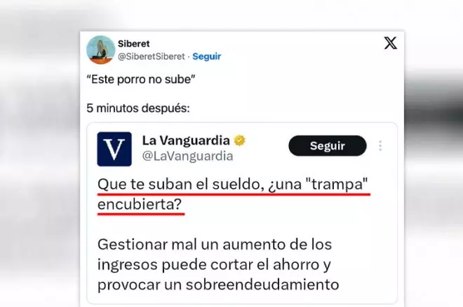 Captura de un tuit crítico con el artículo de 'La Vanguardia' que trata de vender como "trampa" que te suban el sueldo.