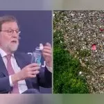 Combo de imágenes de Rajoy quejándose por los nuevos tapones y un indonesio recogiendo plásticos en el río Citarum.- FORO LA TOJA / ALGI FEBRI SUGITA (EP)