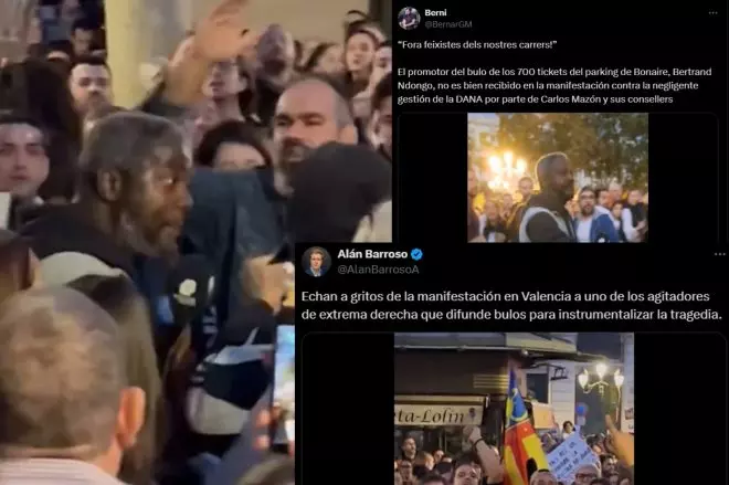 El agitador ultra Bertrand Ndongo es expulsado de la manifestación contra Carlos Mazón.-Público/X