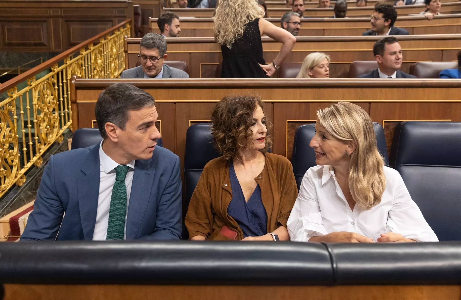 Pedro Sánchez, María Jesús Montero y Yolanda Díaz, en el Congreso el pasado 26 de junio. — Eduardo Parra / Europa Press