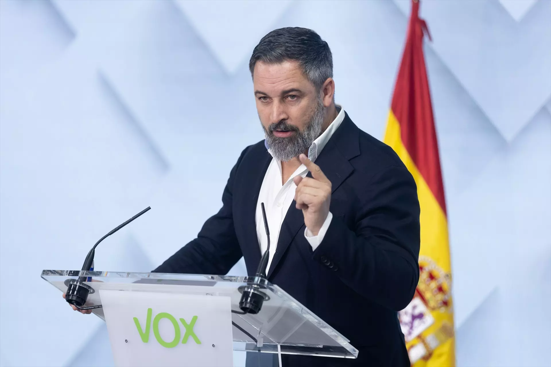 El líder de Vox, Santiago Abascal, durante una rueda de prensa posterior al Comité de Acción Política del partido. — Eduardo Parra / Europa Press