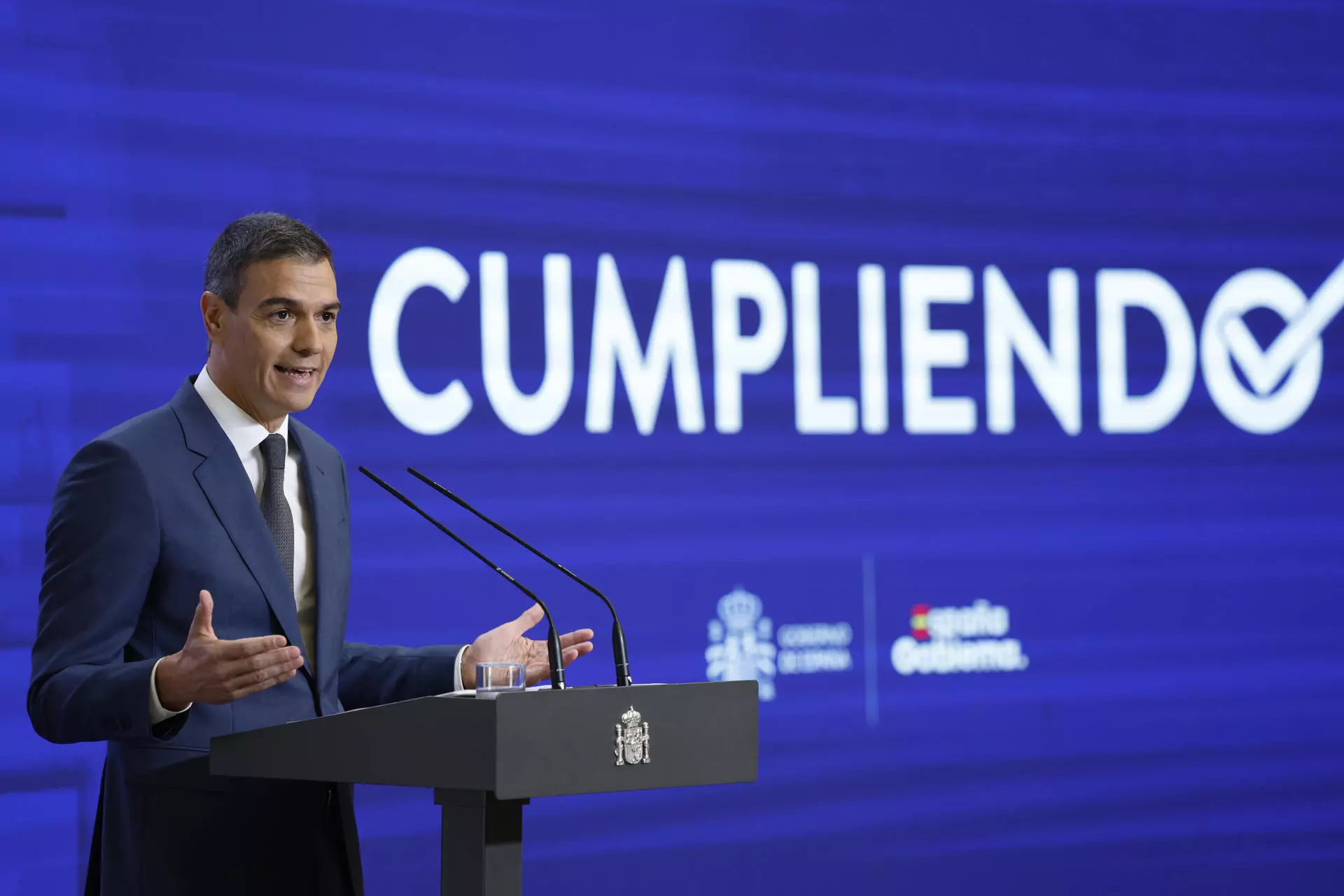 El presidente del Gobierno, Pedro Sánchez, hace este miércoles balance del curso político antes del paréntesis de agosto. — Mariscal / EFE