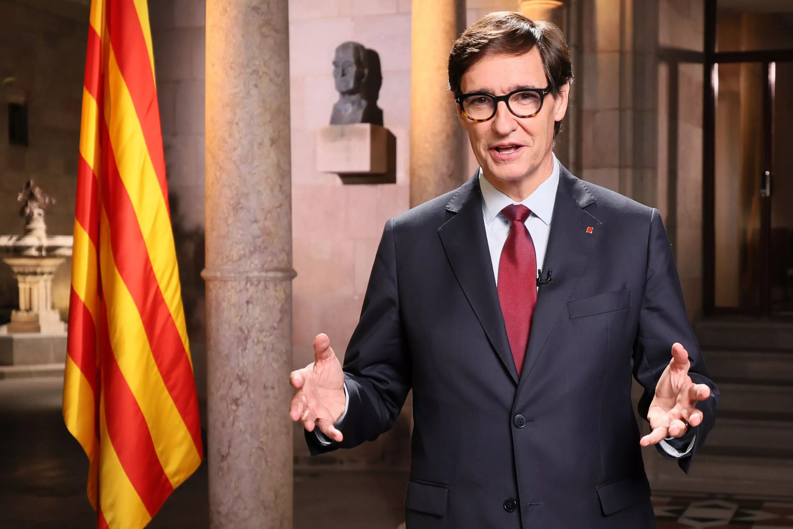 El president de la Generalitat, Salvador Illa, durante el mensaje institucional con motivo de la Diada Nacional. — Generalitat de Catalunya