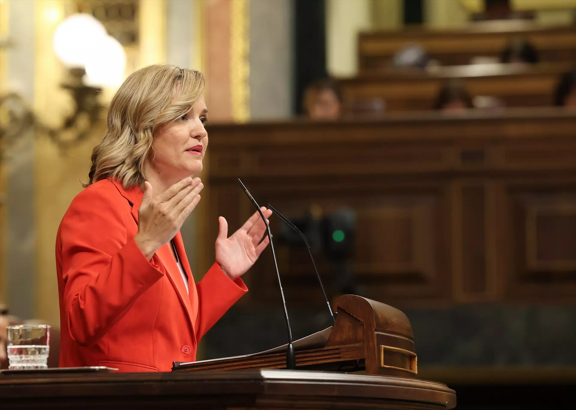 La ministra de Educación y Deportes, y portavoz del Gobierno, Pilar Alegría, durante una intervención en el Congreso. — Marta Fernández / Europa Press