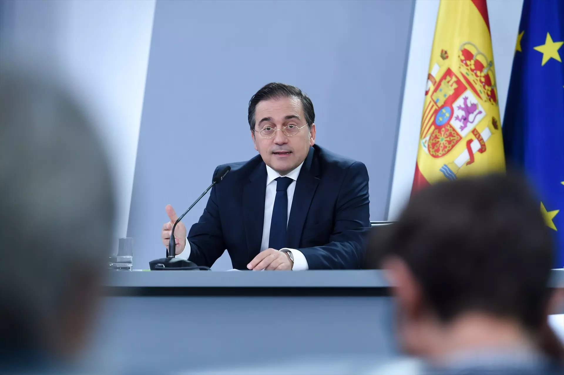 El ministro de Exteriores, José Manuel Albares, durante la rueda de prensa ofrecida este martes en Moncloa tras el Consejo de Ministros. — Gustavo Valiente / Europa Press