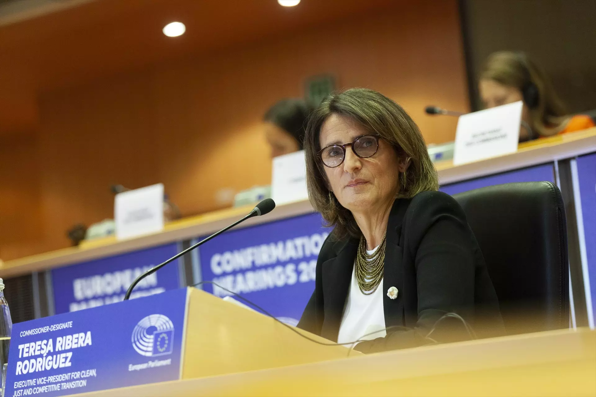 La candidata a la vicepresidencia ejecutiva de Transición Limpia, Justa y Competitiva y a la cartera de Competencia de la Comisión Europea, Teresa Ribera, en el Parlamento Europeo. — Belga / Europa Press